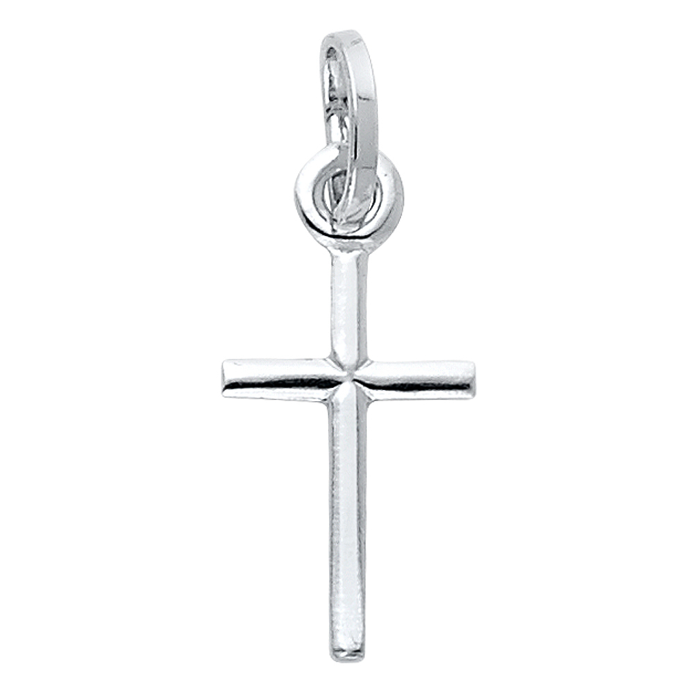 14K White Gold Medium Solid Latin Religious Cross Pendant (10 Mm X 25 Mm)